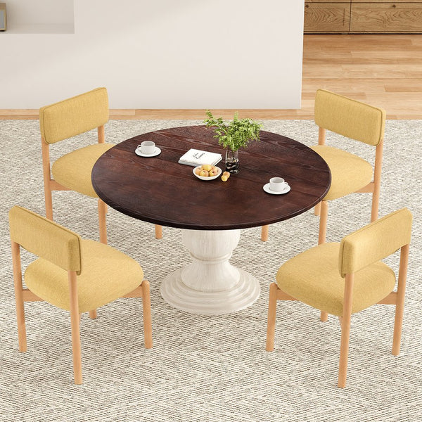 English Elm Modern Linen Upholstered Dining Chair Set Solid Wood Cross Base Removable Back Yellow T3623P466015