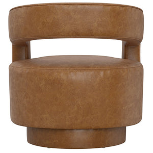 English Elm Brown Swivel Accent Chair Wraparound Geometric Cutout Textured Fabric Living Room Seat Brown B2709P474252