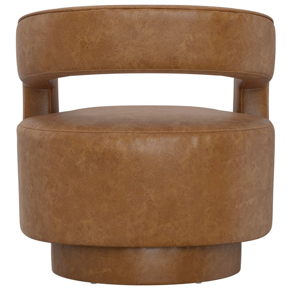 English Elm Brown Swivel Accent Chair Wraparound Geometric Cutout Textured Fabric Living Room Seat Brown B2709P474252