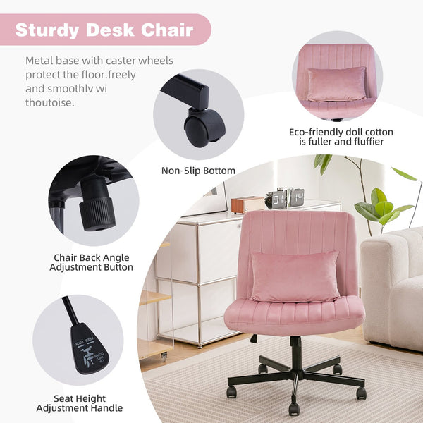 English Elm Light Pink Velvet Armless Swivel Chair with Criss Cross Base for Home Office W3394P329165