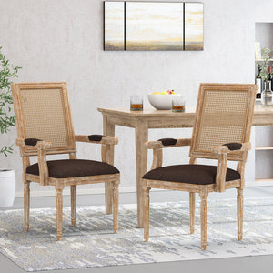 English Elm Dining Chairs Set of 2 Cane Back Rubberwood Armchair French Country Upholstered Seat N769P433301Z