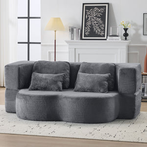 English Elm Queen Foldable Sofa Bed Plush Chenille Futon with High-Density Foam Convertible Sleeper Mattress Comfort Dark Gray W1829P280219