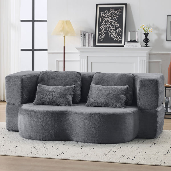 English Elm Queen Foldable Sofa Bed Plush Chenille Futon with High-Density Foam Convertible Sleeper Mattress Comfort Dark Gray W1829P280219
