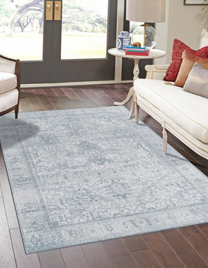 Unique Loom Timeless Peter Machine Made Abstract Rug Ivory, Teal 5' 1" x 8' 0"