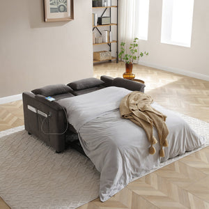 English Elm 55" Velvet Two Seater Pull Out Sofa Bed with USB Ports, Side Pockets, Adjustable Backrest, Compact Lounger DARK GREY W2677P288323