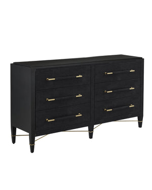 Currey & Company Verona Black Six-drawer Chest: Elegant Mahogany Design With Glamorous Champagne Accents And Luxury Touches Black Lacquered Linen ,Mahogany ,Engineered Wood ,Metal ,Faux Velvet 3000-0332-currey-company