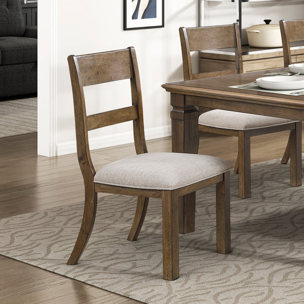 English Elm Contemporary Extendable Farmhouse Dining Set Birch Wood Table Six Upholstered Chairs B011S02463