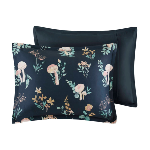English Elm 4-piece Whimsical Mushroom Floral Microfiber Comforter Set with Shaped Accent Pillow Navy Multi B035P482879