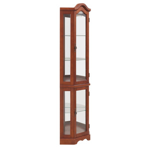 English Elm Corner Curio Display Cabinet with Mirrored Back, Interior Lighting, Adjustable Glass Shelves, Elegant Finish Walnut W1693P171662