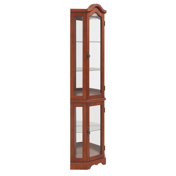 English Elm Corner Curio Display Cabinet with Mirrored Back, Interior Lighting, Adjustable Glass Shelves, Elegant Finish Walnut W1693P171662