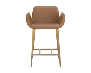 Sunpan Lucano Counter Stool - Elegant Milliken Cognac Faux Leather With Gold Stainless Steel Legs Brown Faux Leather 111122