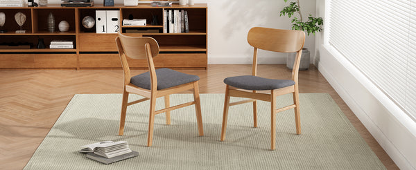 English Elm [video] Set of 2 Minimalist Dining Chairs with Cushioned Seats and Oak Rubberwood Legs N759P371095E