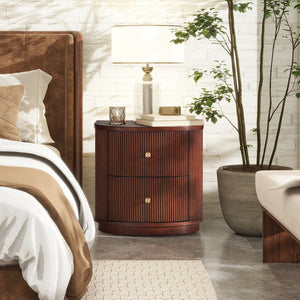 English Elm Jennifer Taylor Home - Valentine Half-Moon 24" 2-Drawer Side Table in Dark Walnut Beech Wood with Fluted Detail & Gold Pulls B2719P280173