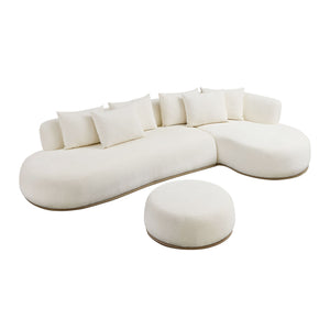 English Elm Oversized L-Shaped Sectional Sofa Right-Facing Chaise with PU Leather Base, Plush Deep Seats, No Assembly Required, Includes 6 Pillows Beige W3208S00004
