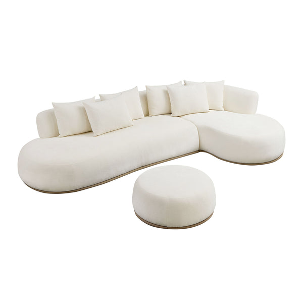 English Elm Oversized L-Shaped Sectional Sofa Right-Facing Chaise with PU Leather Base, Plush Deep Seats, No Assembly Required, Includes 6 Pillows Beige W3208S00004