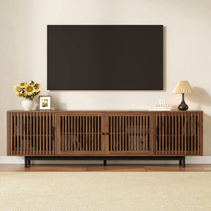 English Elm 78 Inch Walnut Media Console with Slatted Doors Solid Wood Legs and Cable Management N710P374706P