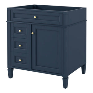 English Elm 30'' Modern Bathroom Vanity Cabinet with Roman Legs, 3 Drawers, Adjustable Shelf, Tip-Out Drawer, Durable MDF/Solid Wood Blue N710P236988C