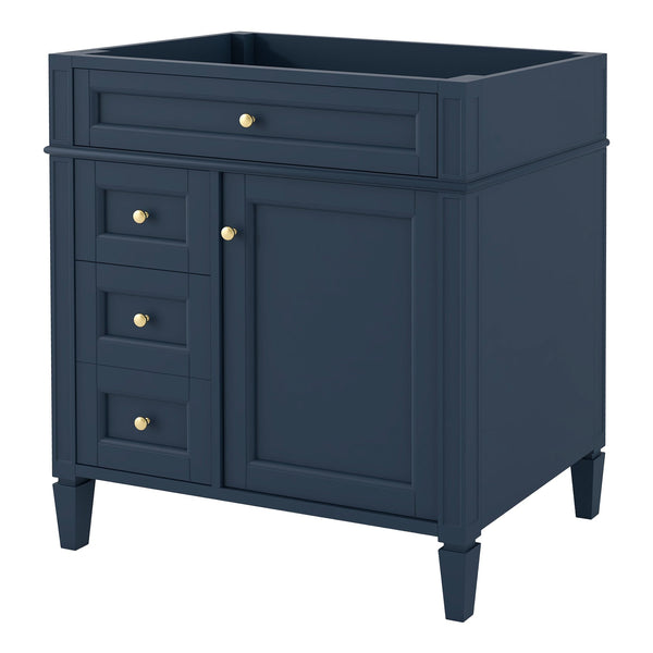 English Elm 30'' Modern Bathroom Vanity Cabinet with Roman Legs, 3 Drawers, Adjustable Shelf, Tip-Out Drawer, Durable MDF/Solid Wood Blue N710P236988C