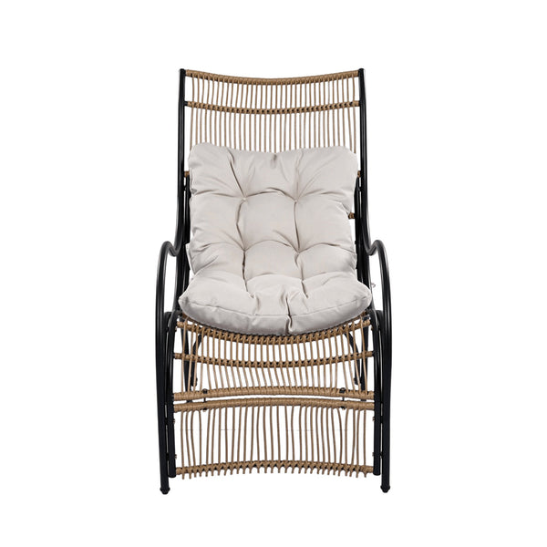 English Elm Christopher Knight Home® - 3 Piece Wicker Patio Set with Cloud-Like Cushions, Acacia Top Table, Rust-Resistant Steel Frame Beige,Black+Natural N780P209442N