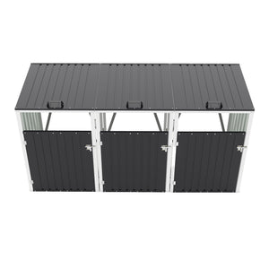 English Elm Garbage Bin Shed Galvanized Steel Enclosure Fits Three Cans with Lockable Waterproof Lid Dark Gray W1598P357716