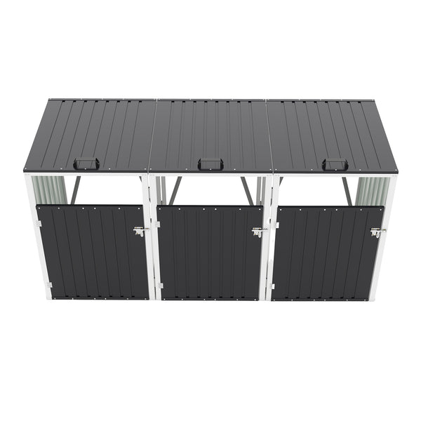 English Elm Garbage Bin Shed Galvanized Steel Enclosure Fits Three Cans with Lockable Waterproof Lid Dark Gray W1598P357716
