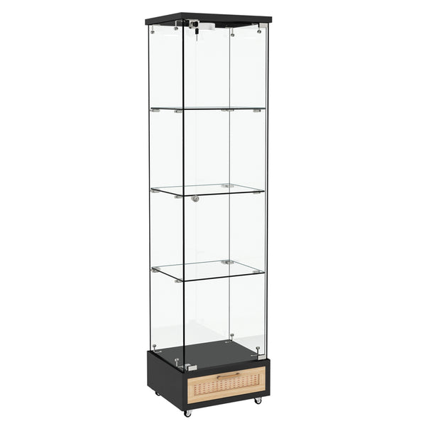 English Elm Modern Glass Display Cabinet With Led Lighting - Space-Saving Antique Storage For Living Room & Bedroom W241P268205