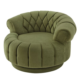 English Elm Swivel Barrel Accent Chair Chenille Tufted Round Club Seat for Living Room Lounge Green N719S002280F