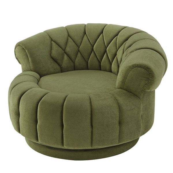 English Elm Swivel Barrel Accent Chair Chenille Tufted Round Club Seat for Living Room Lounge Green N719S002280F