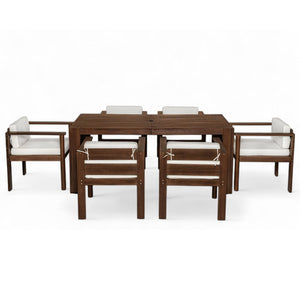 English Elm Trexm Acacia Wood Outdoor Dining Set Seats Six with Washable Cushions Umbrella Ready Beige,Mocha TM000022AAP