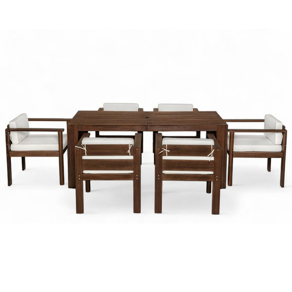 English Elm Trexm Acacia Wood Outdoor Dining Set Seats Six with Washable Cushions Umbrella Ready Beige,Mocha TM000022AAP