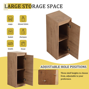 English Elm 12" Slim Freestanding Cabinet Oak Finish Soft Close Door Adjustable Shelves Bathroom W999P406013