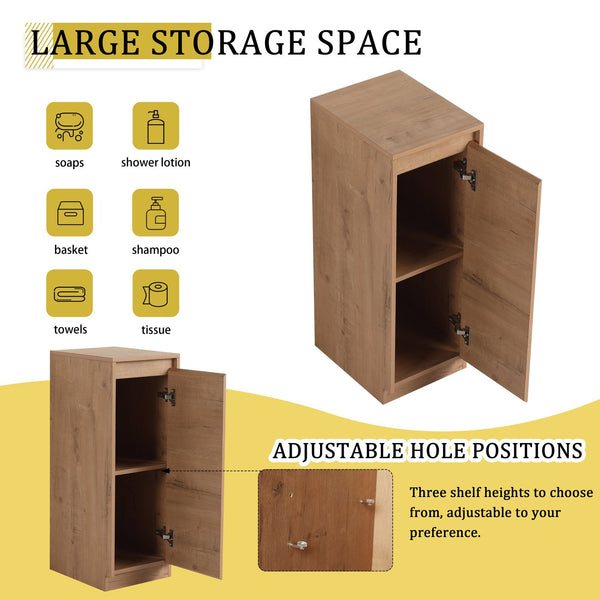 English Elm 12" Slim Freestanding Cabinet Oak Finish Soft Close Door Adjustable Shelves Bathroom W999P406013