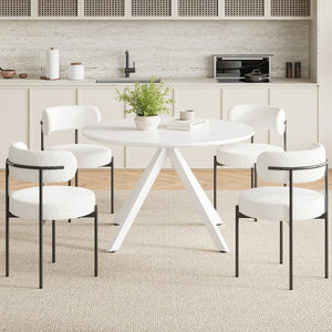 English Elm 47.2" Solid Wood Round Dining Table for 4-6 with X-Shaped Pedestal, Spacious Surface & Floor-Protecting Pads White T3623P408642