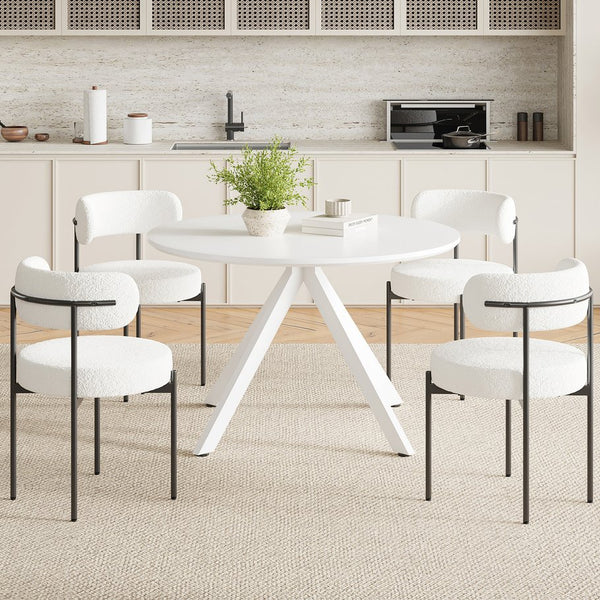 English Elm 47.2" Solid Wood Round Dining Table for 4-6 with X-Shaped Pedestal, Spacious Surface & Floor-Protecting Pads White T3623P408642