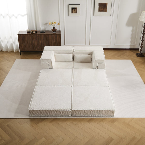 English Elm Compression Modular Mahjong Sofa Bed - Cozy Convertibility, Soft Circle Fleece, No Assembly, White W3723S00027
