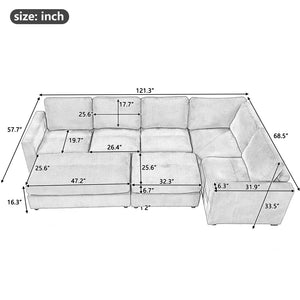 English Elm 121.3" Sectional Couch Sofa Bed Modular Sofa With Two Movable Ottomans For Living Room (Old Sku:N719S001640A), Beige