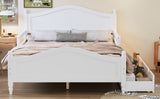 English Elm Full Size Wood Platform Bed With Guardrails On Both Sides and Two Storage Drawers ,White