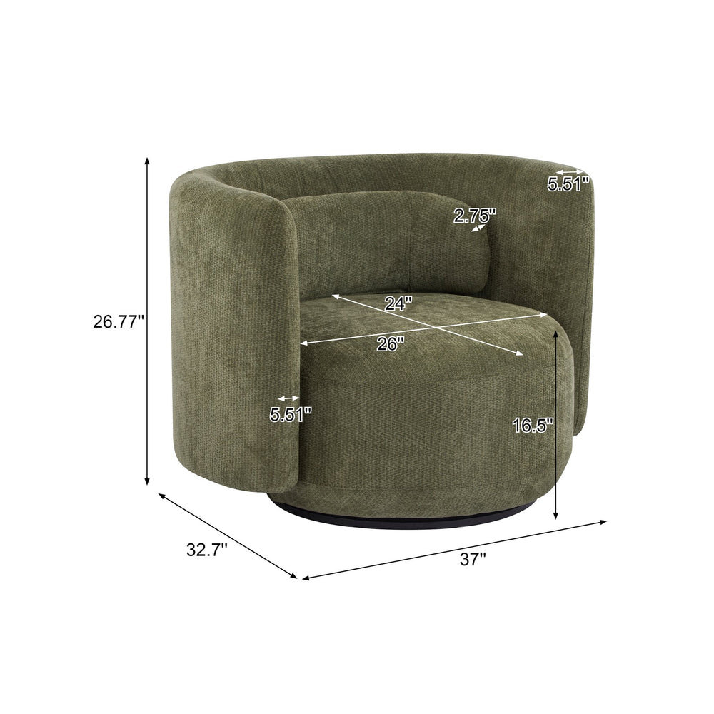 English Elm Christopher Knight Home® - Swivel Contemporary Accent Armchair with Lumbar Pillow, 360° Rotation, Metal Base Durability Green 37.75 L x 33.75 W x 26.5 H N776P368491G