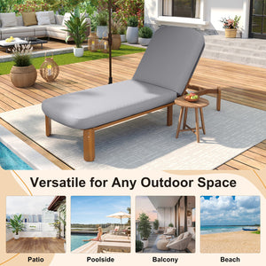 English Elm Outdoor Acacia Wood Chaise Lounge Reclining Patio Chair with Cushion for Poolside Grey N719P445623A