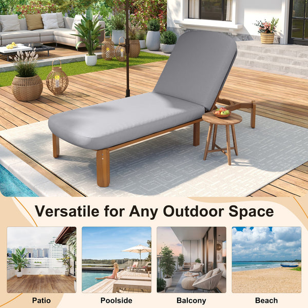 English Elm Outdoor Acacia Wood Chaise Lounge Reclining Patio Chair with Cushion for Poolside Grey N719P445623A
