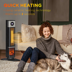 English Elm Homcom Ceramic Tower Heater with 3d Flame Effect Oscillating Warmth for Any Room W2225P249714