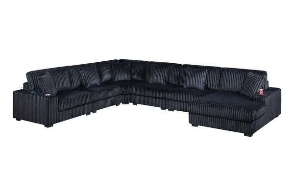 English Elm Contemporary Six Piece Modular Sectional in Plush Jumbo Corduroy with Usb Charging B011S02233