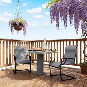 English Elm Outdoor Mesh Patio Dining Chairs Set of 2 with C-spring Rocking Motion Gray Frame T3971P444906