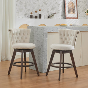 English Elm 26" Plush Velvet Swivel Counter Stools Set of 2 with Tufted Back, High-Res Foam & Sturdy Wood Legs Beige W1143P362518