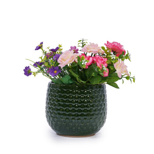 English Elm 3 Pieces Ceramic Flowerpot Set - Elegant Dark Green Planters For Garden, Patio & Indoor Spaces W3273P321559