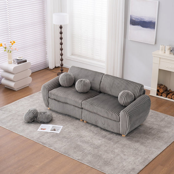 English Elm Modern Corduroy Sofa Couch - 84" Stylish Grey Sectional Love Seat For Apartment & Home Office Comfort W2363S00077