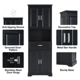 English Elm Tall Bathroom Cabinet With Four Doors, Large Storage Space Open Shelve, Upper Storage Cabinet, Black