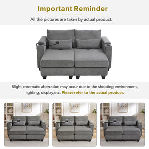 English Elm Convertible Chaise Lounge Sofa Bed With Usb Ports, Cup Holders & Storage - Stylish Grey Sleeper Sofa N719S002020E