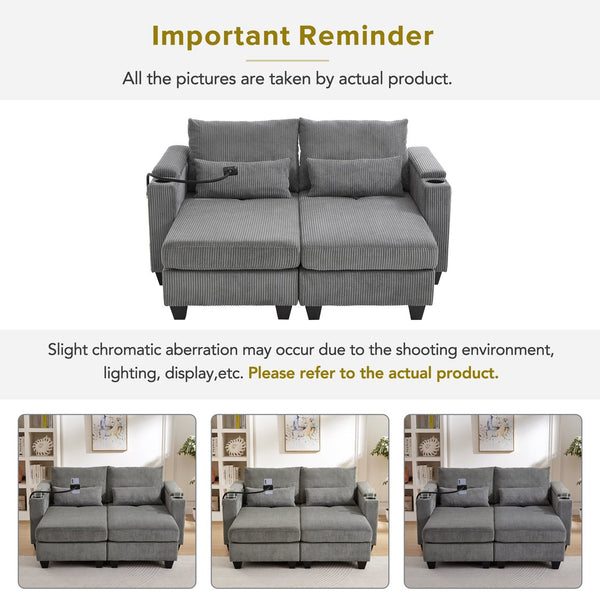 English Elm Convertible Chaise Lounge Sofa Bed With Usb Ports, Cup Holders & Storage - Stylish Grey Sleeper Sofa N719S002020E