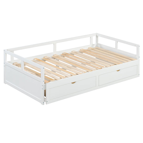English Elm Wooden Twin to King Daybed with Trundle and Storage Drawers for Guest Rooms White N708P336539K
